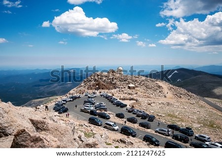 View of the Crest House and the observatory on Mount Evans at the end of the Mount Evans Scenic Byway in the Rocky Mountains of Colorado Royalty-Free Stock Photo #2121247625