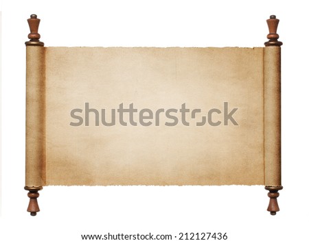 Vintage blank paper scroll isolated on white background with copy space Royalty-Free Stock Photo #212127436