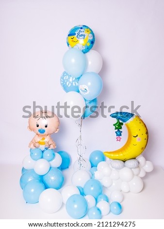 blue color balloon for baby birthday celebration with month
