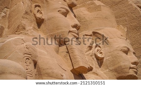 Aswan, Egypt: Great Abu Simbel temple of Pharaoh Ramses II in southern Egypt in Nubia next to Lake Nasser Royalty-Free Stock Photo #2121310151