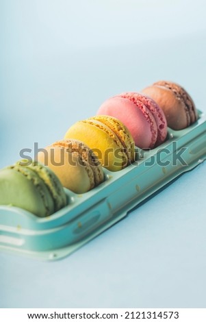 Assortment of colorful traditional French macarons gourmet gastronomy birthday bakery