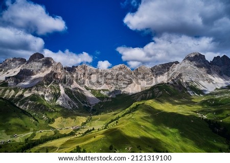 beautiful mauntain landscape in Italian Dolomites Alps. Passo Pordoi. South Tyrol. Italy Royalty-Free Stock Photo #2121319100