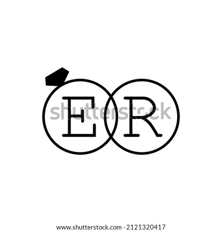 Wedding ring with initial ER simple logo.