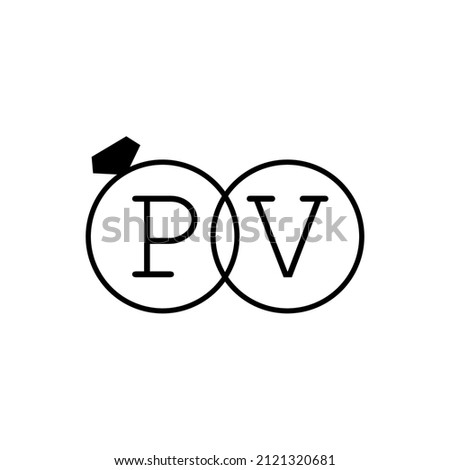 Wedding ring with initial PV simple logo.
