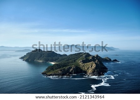 San Martiño Island in Islas Cies, Atlantic Islands of Galicia National Park, Pontevedra, Spain Royalty-Free Stock Photo #2121343964