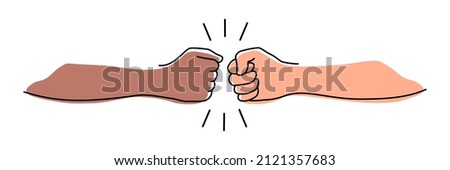 Fist bumping banner hand drawn with single line Royalty-Free Stock Photo #2121357683