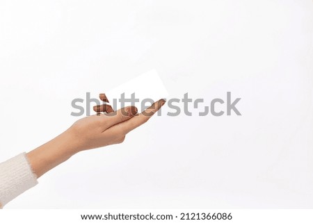 woman hand holding card on white background