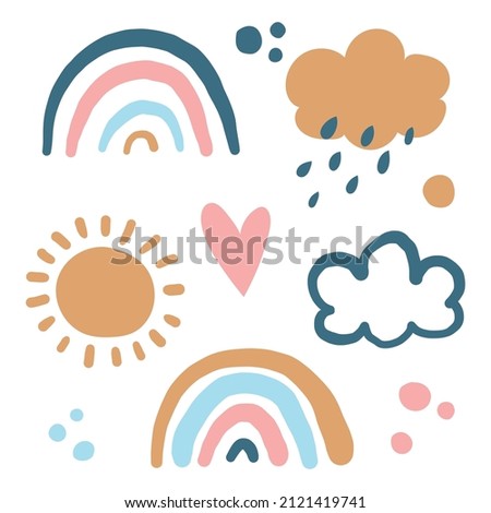 Vector boho rainbow illustration. weather set