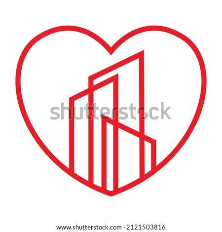 line shape love with skyscraper logo design, vector graphic symbol icon illustration