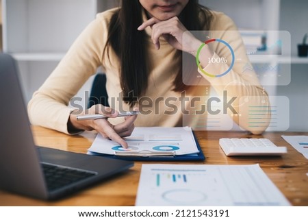 Asian business woman being audit transactions account budget of company. Accountant and Anti Bribery concept