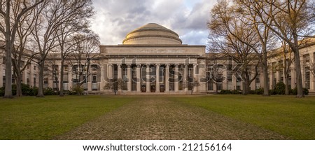 The famous Massachusetts Institute of Technology in Cambridge, MA, USA at sunset. Photo of the main building in neoclassic architecture.
