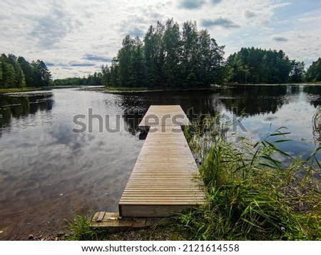 wooden bridge over lake , Digital created image Picture