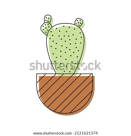 
Icon with linear colorful cactus. Linear vector illustration with exotic cactus. Succulent outline logo. Decorative flowering plant in a pot. 
