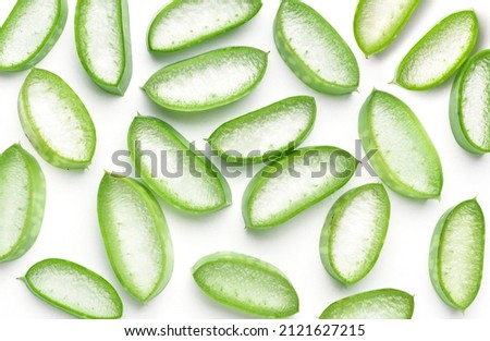 Flat lay (Top view) of Aloe vera sliced isolated on white background.
