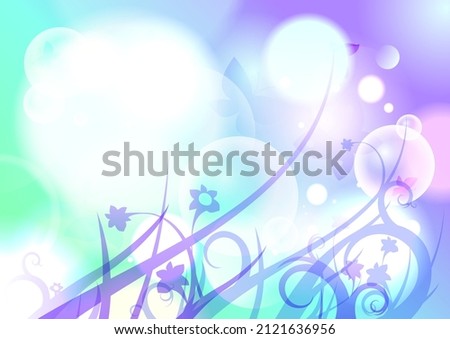 Spring vector fantasy background with butterflies, flowers and bokeh lights backdrop, empty space for text card, very pery color