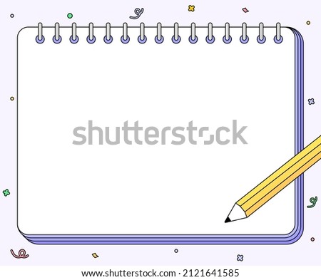 A note pad with colorful elements, a pencil, memo pad illustration set. diary, memo label, sticker, memo, pencil, spring note Vector drawing. Hand drawn style. Royalty-Free Stock Photo #2121641585
