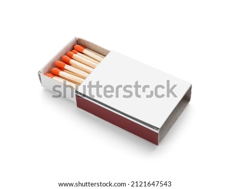 Box with new matchsticks on white background Royalty-Free Stock Photo #2121647543