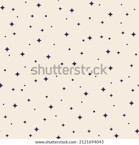 Seamless pattern with four point stars on white background. Vector illustration. Night space cosmic wallpaper, starry sky