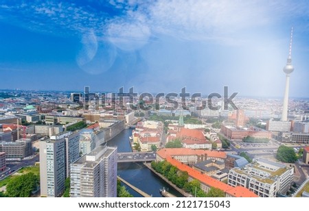Aerial view of Berlin cityscape from drone, Germany