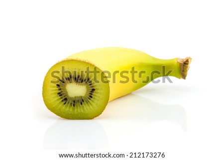 Super fruit. Banana and kiwi combination Royalty-Free Stock Photo #212173276