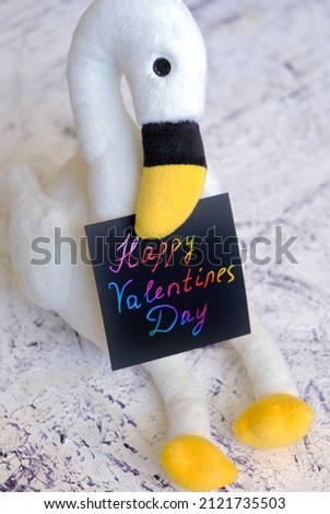 Note Happy Valentines Day , card for Valentines Day with cute  toy. Art scratch paper for message