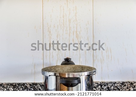 Kitchen pot need wash close up Royalty-Free Stock Photo #2121771014