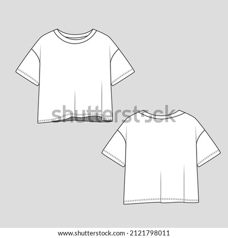 Drop Shoulder Crop top Loose fit Fashion t shirt top  blouse cad  drawinng template design vector Royalty-Free Stock Photo #2121798011