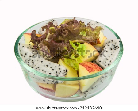 Fruit salad in the glass bowl