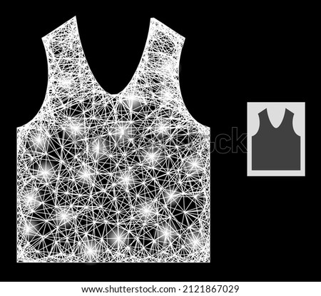Glitter network gilet with light spots on a black background. Light vector constellation is based on gilet glyph, with intersected network and light dots.