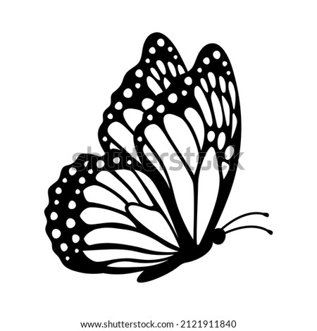 Monarch butterfly silhouette, side view. Vector illustration isolated on white background