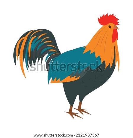 Isometric poultry farm chicken composition with isolated image of rooster vector illustration
