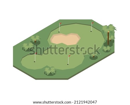 Sport fields isometric composition with isolated image of golf field on blank background vector illustration
