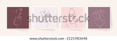 Set of one line faces, couple man and woman. Valentine's day minimalistic vector illustration. Modern single line art. Royalty-Free Stock Photo #2121983648
