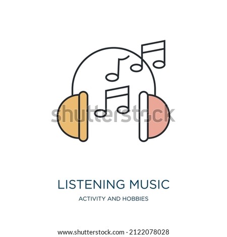 listening music icon from activity and hobbies collection. Thin outline listening music, music, sound detailed offset lineal color icon isolated on white background. Line vector listening music sign, 
