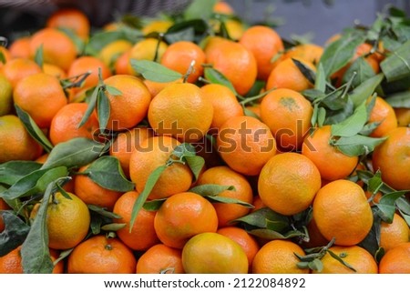 Orange tangerine fruit. Orange background.