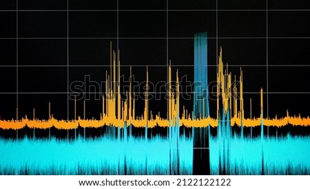 Electrical waveforms of the measured digital signal. Oscillogram of the output signal. Radio measurements of high frequency currents. Royalty-Free Stock Photo #2122122122