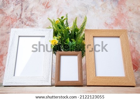 front view picture frames with flower on light background color present marriage gift valentines day portrait love flower