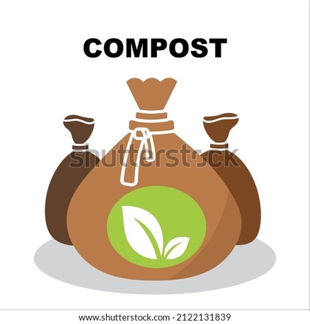 Compost bag icon. Fertilize sack symbol, compostable sign with plant silhouette, dirt bags pictograms, garden soil concept Royalty-Free Stock Photo #2122131839