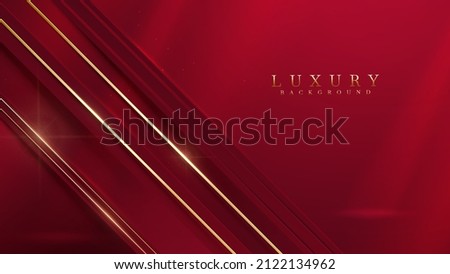 Red luxury background with gold line decoration and glitter light effect.
