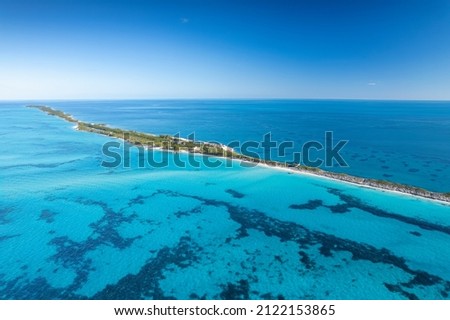 The drone panoramic view of Rose island, Bahamas. It is a small island in the Bahamas that lies 5 kilometres east of Paradise Island, which lies directly off of New Providence Island. Royalty-Free Stock Photo #2122153865