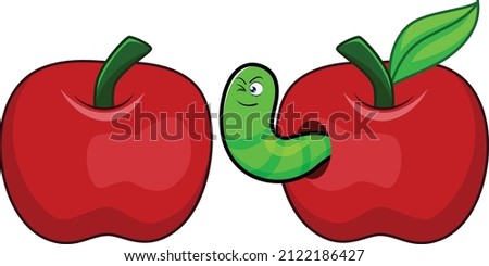 Worm with apple cartoon vector art and illustration