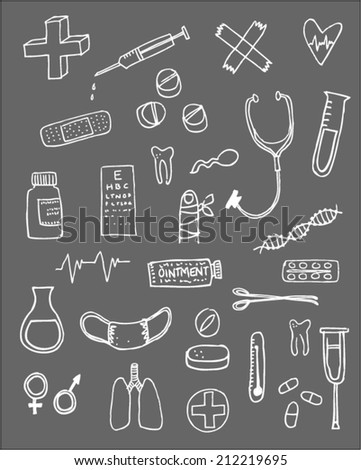 Medical icons and doodle drawings.