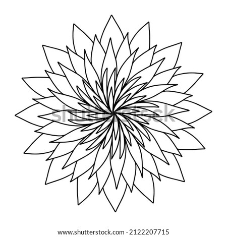 Floral, hand drawn aster mandala flowers in doodle style isolated on white background. Elegant coloring page for seasonal design, decoration kids playroom or greeting card. Chrysanthemum, Lotus.