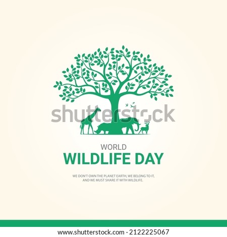 World wildlife day, Wild animals and tree wildlife day design for poster, banner vector illustration 04.  Royalty-Free Stock Photo #2122225067