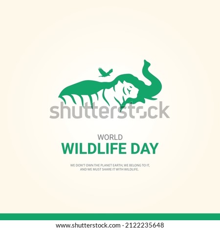 World wildlife day, elephant and tiger vector design for poster, banner vector illustration 01  Royalty-Free Stock Photo #2122235648
