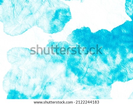 Turquoise and white abstract dirty art. Bright stains. Fragment of artwork. Spots of oil paint. Contemporary art. Trendy tie dye pattern. Watercolor background.