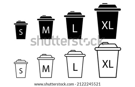Cup size vector icon set. Paper cup for coffee : small, medium, big sizes. Vector 10 EPS.