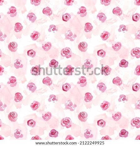 Watercolor botanical seamless pattern pink flowers. Hand drawn rose. Floral elements. For birthday, wedding card, invitation, greeting, mother day, linen, wrapping paper, wallpaper, textile.