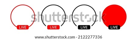 Set of live streaming icons. Red symbols and buttons of live streaming, broadcasting, online stream. Template for TV, shows, movies and live performances. Vector EPS 10