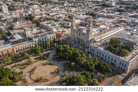 Aerial view of Plaza Grande in Merida Royalty-Free Stock Photo #2122316222